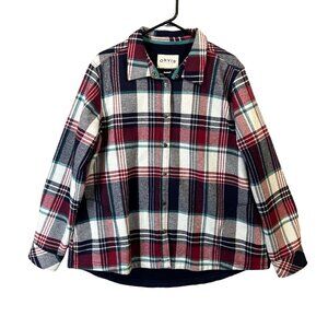 Orvis Women's Size XXL Cotton Flannel Plaid Fleece Lined Snap Shirt Jacket EUC